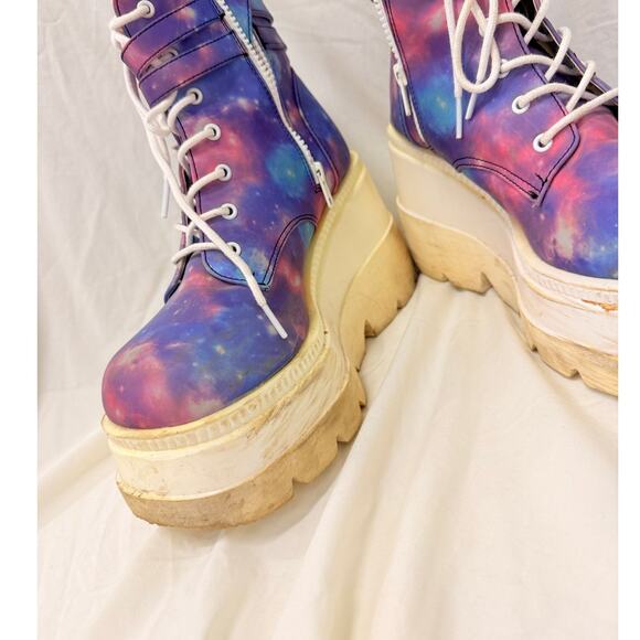 Demonia X iHeartRaves Super Stacked Purple Galaxy Reflective Platform Boots US 9 - Picture 5 of 8